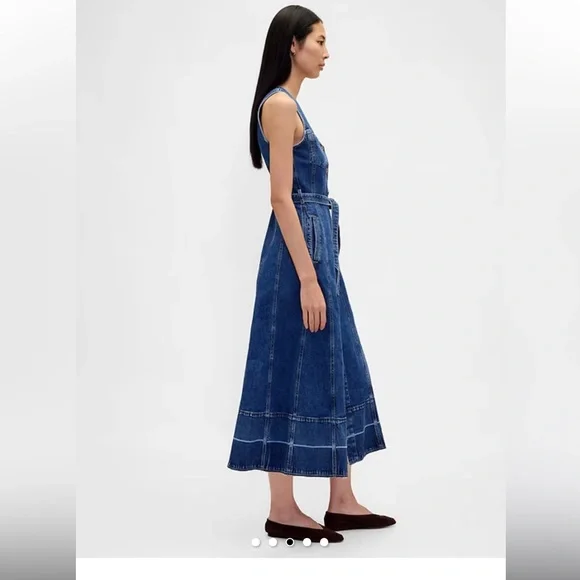 Denim Belted Button-Front Maxi Dress, NWT petite small - Picture 3 of 10